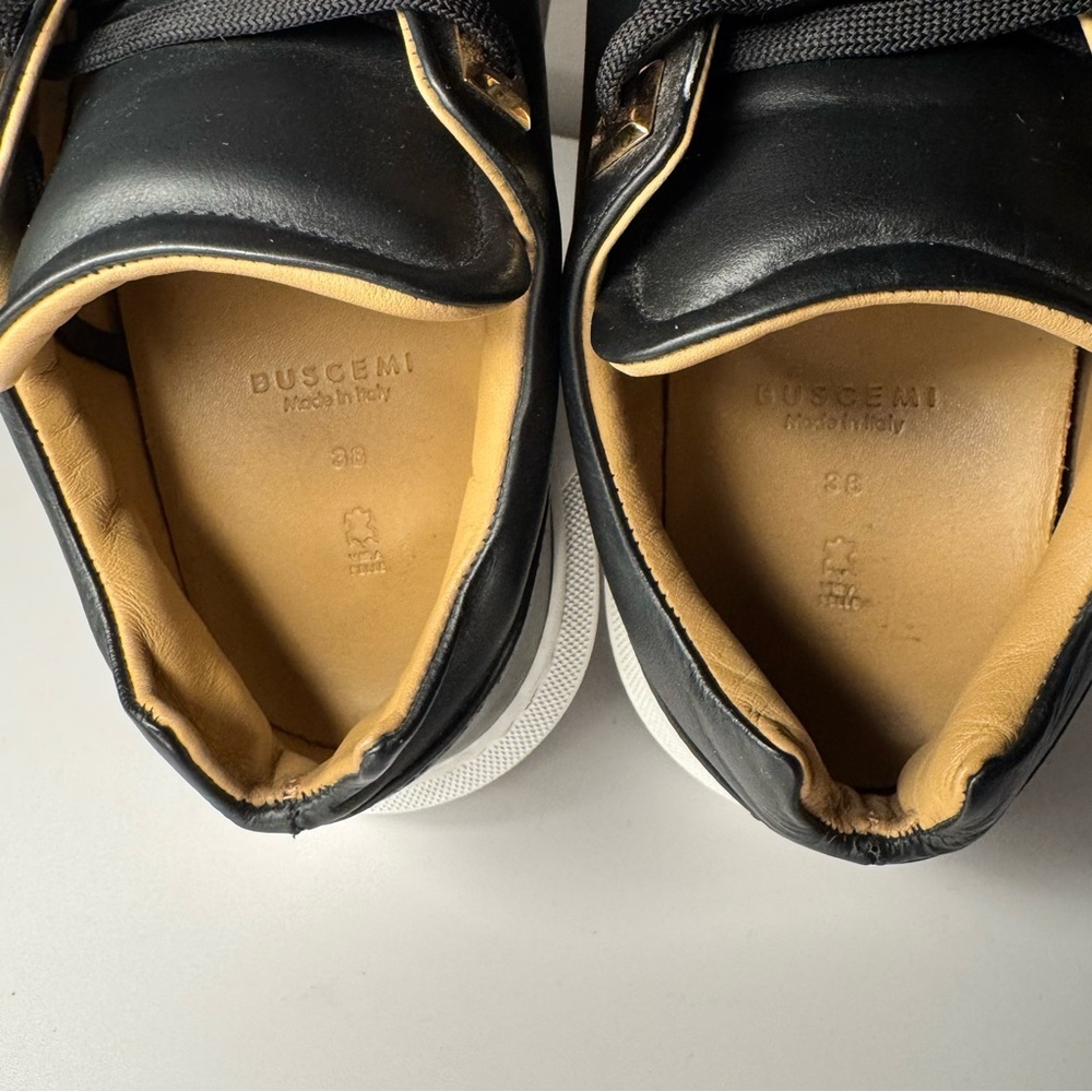 Buscemi Black Italian Leather White Sole Low Top Sneakers w/ Tan Lining Size 38 - Picture 13 of 16